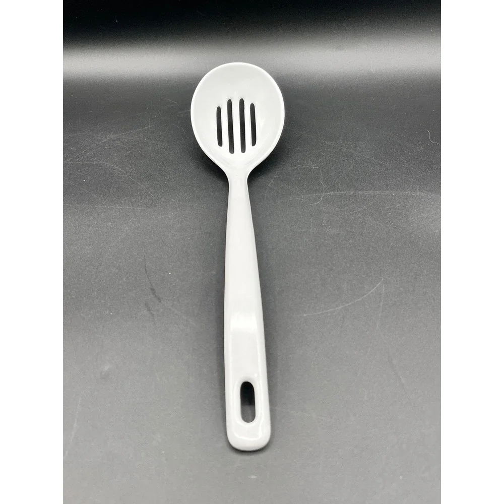 Ekco Vtg White Melamine Slotted Spoon Kitchen Serving Utensil 11.5